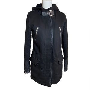 Maje Black Wool Faux Fur Hooded Gaferty Coat Size 1 Small